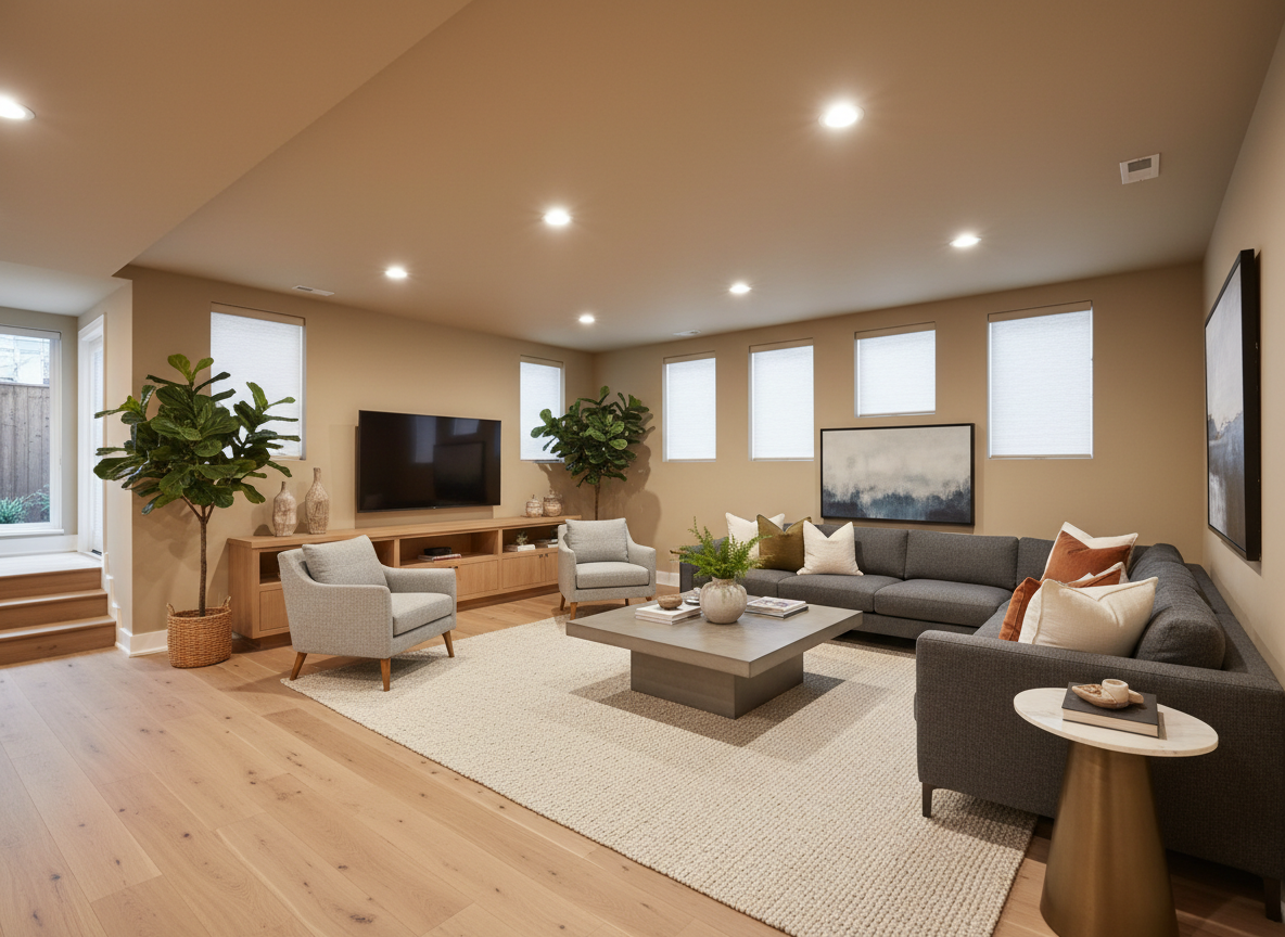 Finished basement converted into a bright comfortable living space